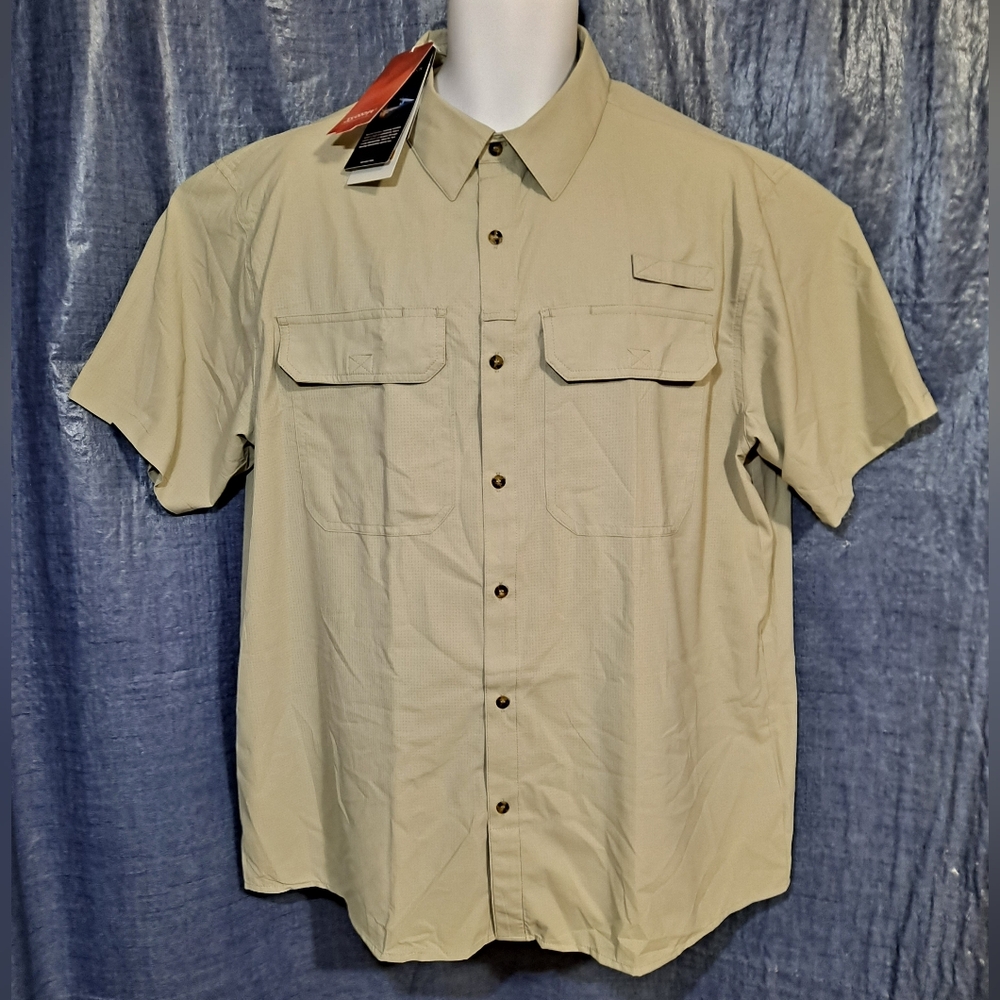 "NWT" 33,000 ft UV Protection Short Slv. Shirt Big Men's XXL Tan/Beige Button-up